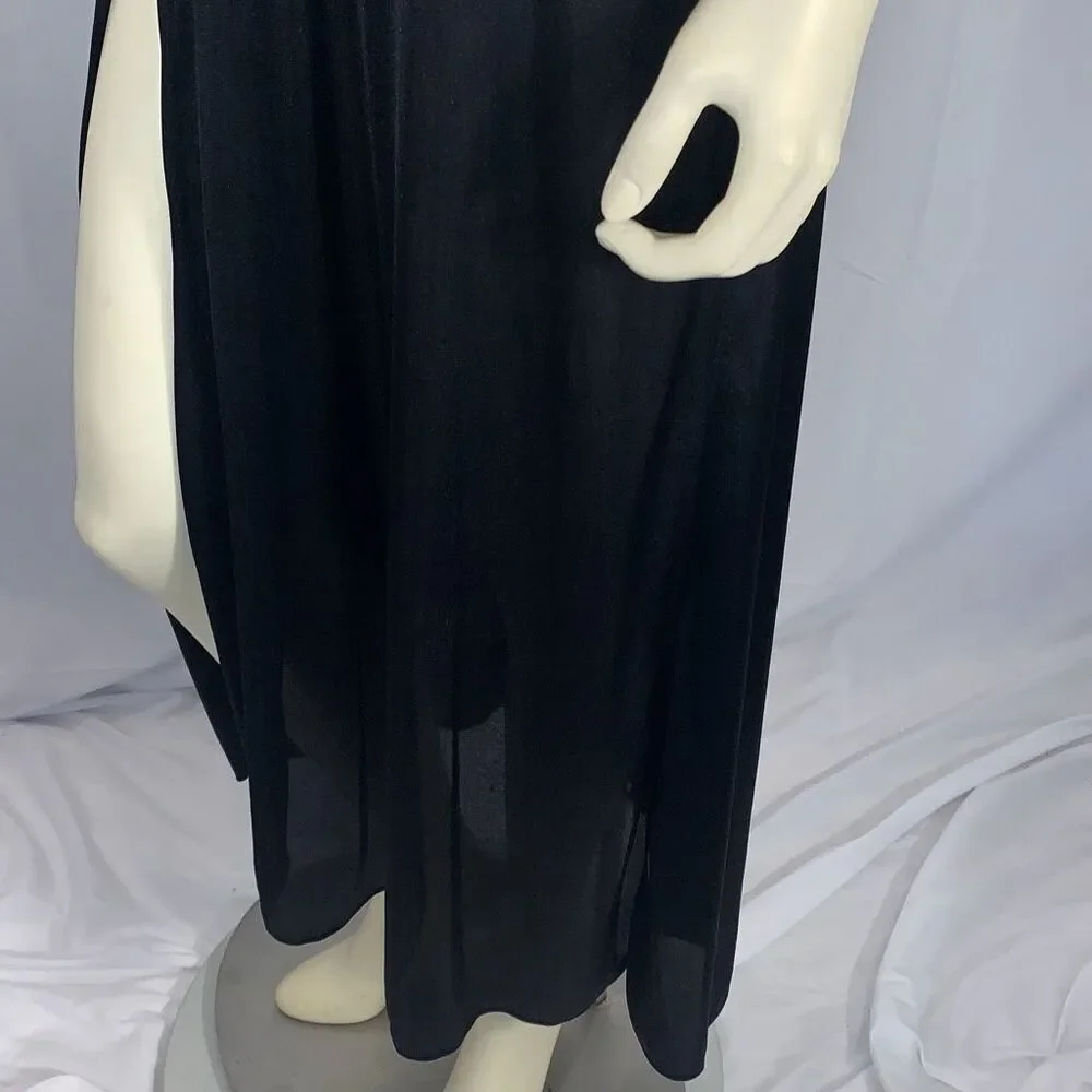 Vintage 70's Black Lingerie Slip Dress Maxi Long Dress High Slit See through Wai - Picture 10 of 16